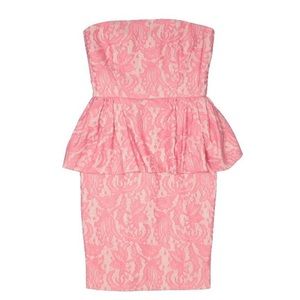 Zara Pink Lace Strapless Peplum Dress